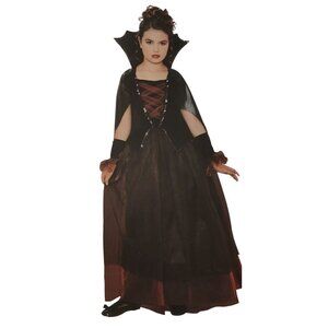 Girls L (10/12) Draculas Darling Dress With Cape Vampire Halloween Costume